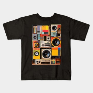 Vintage Audio Mixed Media Patchwork Collage Art Sound Setup Kids T-Shirt